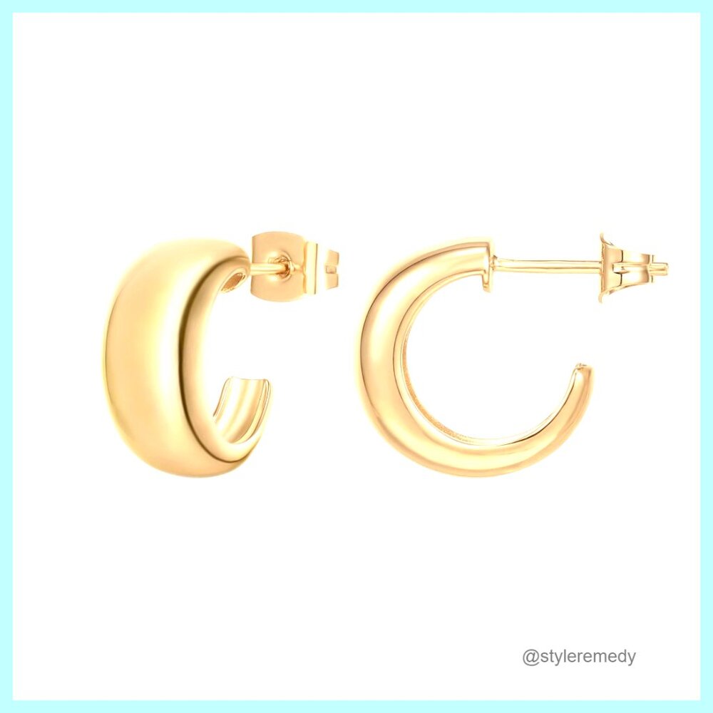 Thick Dome Huggie Hoop Earrings 14K Gold Plated Sterling Silver Posts